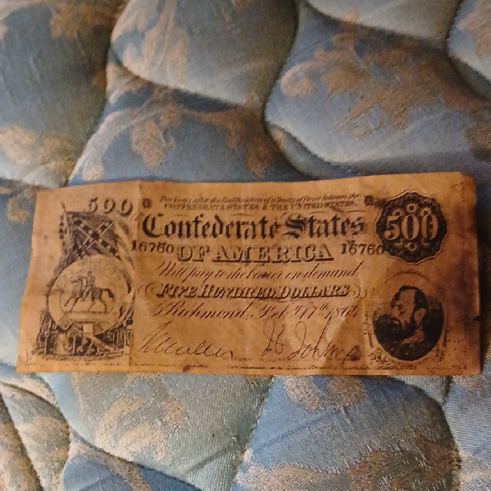Vintage Confederate States $500 Bill